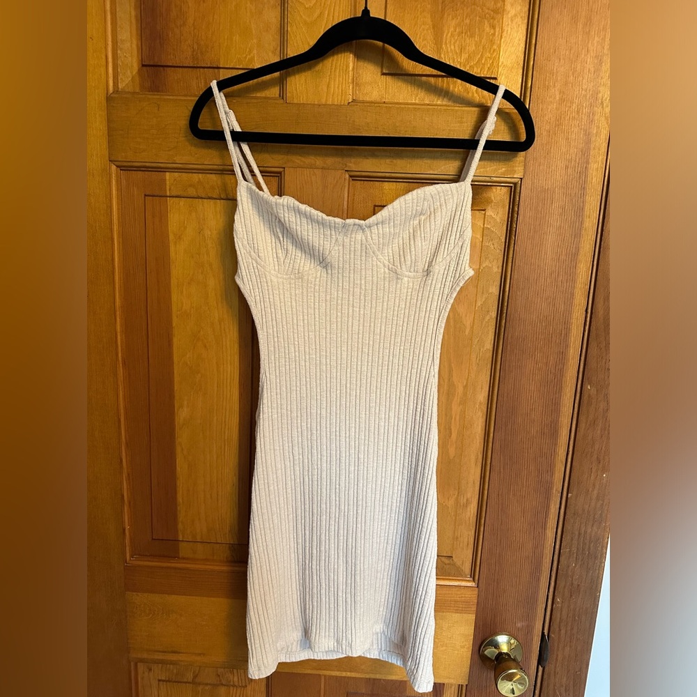 SHEIN Cream Strapless Ribbed Dress